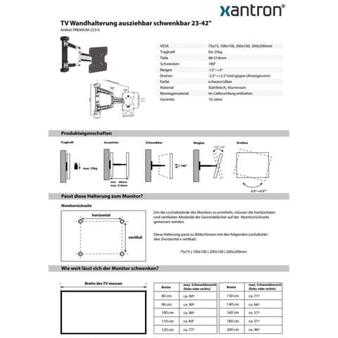 Supporto A Parete Per Monitor Tv 23-42"" Completamente Mobile, Estensibile, Orientabile, Orientabile, Inclinabile, Ruotabile, Ultrapiatto, Premium-223-s - Foto 3