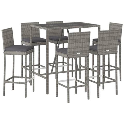 Set Bar Da Giardino 7 Pz Con Cuscini In Polyrattan Grigio - Foto 2