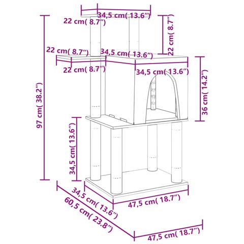 Albero Per Gatti Con Tiragraffi In Sisal Grigio Chiaro 97 Cm - Foto 5