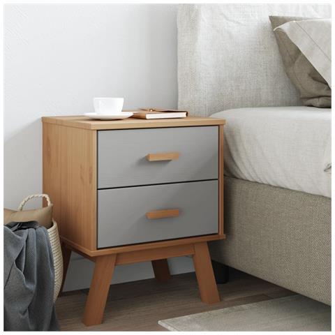 Comodino Olden Grigio E Marrone In Legno Massello Di Pino - Foto 3