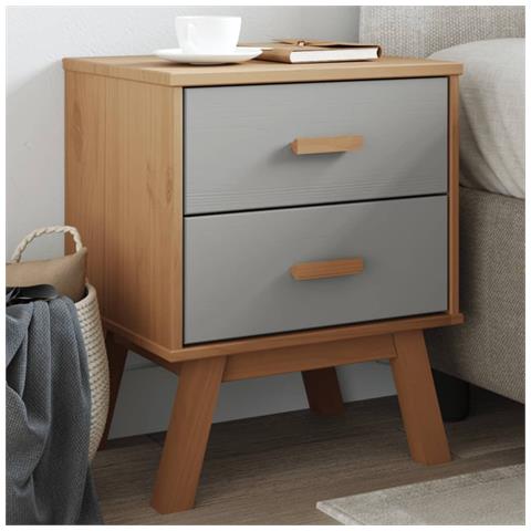 Comodino Olden Grigio E Marrone In Legno Massello Di Pino - Foto 1