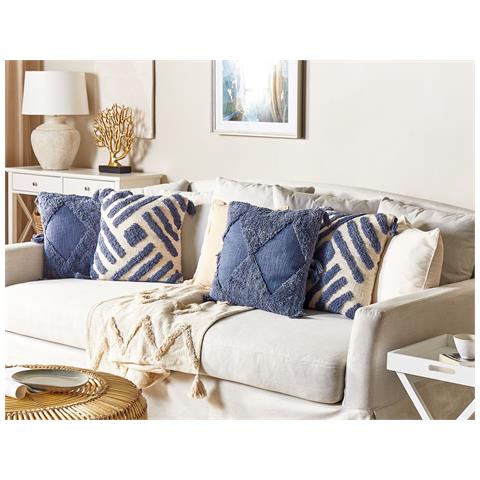 Cuscino Decorativo Jacaranda Cotone 45 X 45 Cm Geometrico Trapuntato Blu - Foto 1