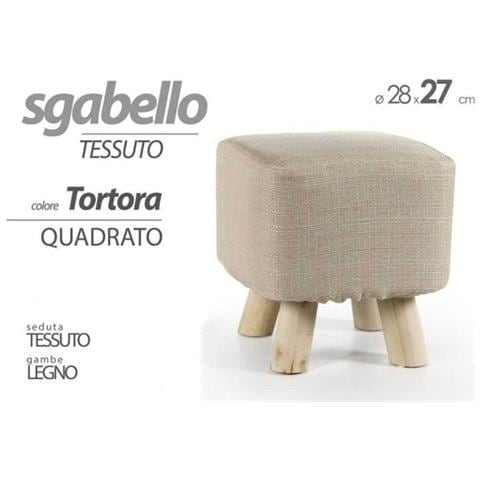 Trade Shop - Pouf Sgabello Poggiapiedi Quadrato Pouff Tessuto Piedi Legno Tortora 27x28cm 790010 - Foto 1