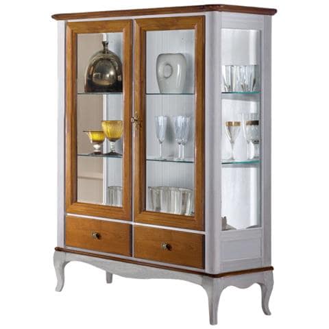 Vetrina Classica Provenzale In Legno 2 Porte 2 Cassetti L. 111 P. 44 H. 140 - Foto 1