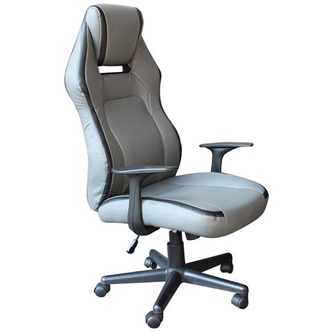 Poltrona Da Ufficio E Gaming Ergonomica In Pelle Grigio Chiaro Misano - Foto 1