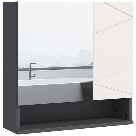 Armadietto Con Specchiera Bagno A 2 Ante E Mensole Regolabili In Legno, 55x17x55cm, Grigio - Foto 1