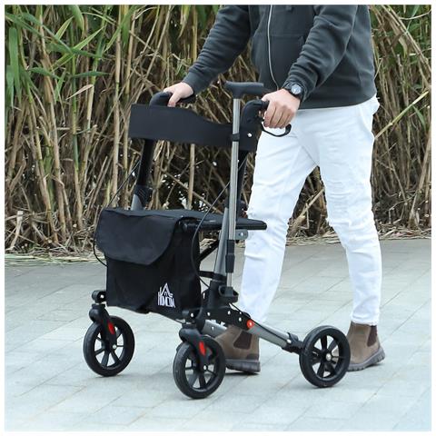 Deambulatore Pieghevole in Allumino ad Altezza Regolabile con Borsa, 67x65x79.5-94 cm, Nero e Argento - Foto 2