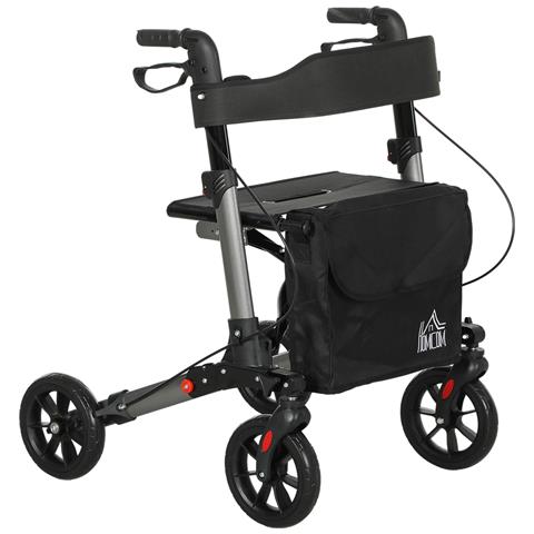 Deambulatore Pieghevole in Allumino ad Altezza Regolabile con Borsa, 67x65x79.5-94 cm, Nero e Argento - Foto 1