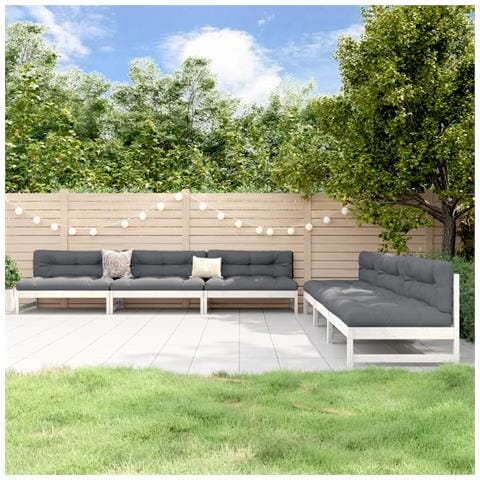 Set Salotto Da Giardino 6 Pz Bianco In Legno Massello Di Pino - Foto 1