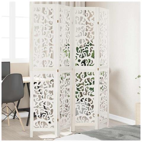 Divisorio Ambienti 4pannelli Bianco Legno Massello Di Paulownia - Foto 1