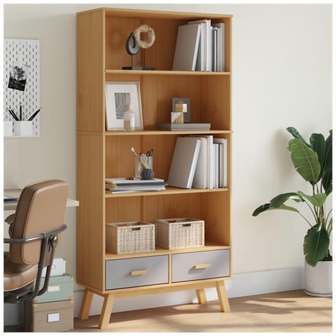 Lusso Casadino -  Libreria 4 Ripiani Olden Grigia E Marrone Legno Massello Pino - Foto 8