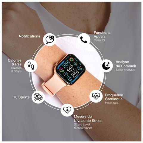 Orologio Connesso Quadrato Bluetooth Autonomia 7 Giorni Impermeabile Ip67, Rosa - Foto 2