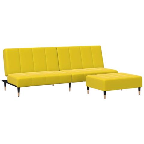Divano Letto 2 Posti con Sgabello Giallo in Velluto - Foto 1