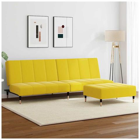 Divano Letto 2 Posti con Sgabello Giallo in Velluto - Foto 2