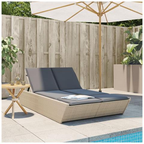 Lettino Prendisole con Cuscini Beige in Polyrattan - Foto 2