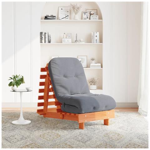 Divano Letto Futon con Materasso Marrone Cera 60x206x11cm Pino - Foto 2