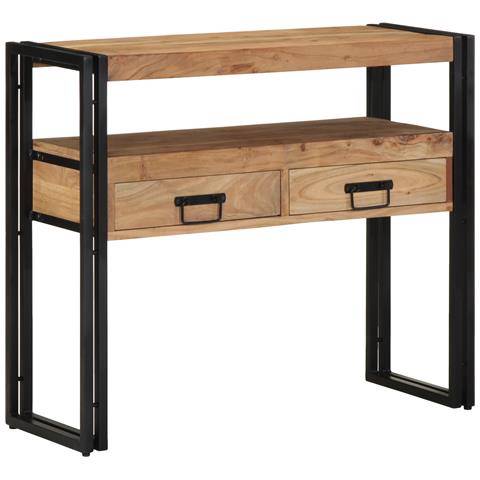 Tavolo Consolle Nero 90x33x75 cm Legno Massello di Acacia e Metallo - Foto 1