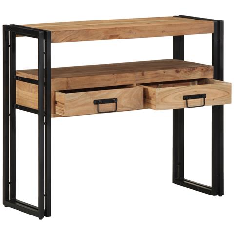 Tavolo Consolle Nero 90x33x75 cm Legno Massello di Acacia e Metallo - Foto 2