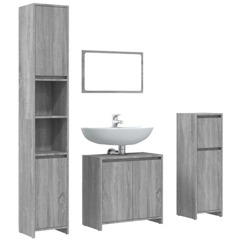 Set Mobili da Bagno 4 pz Grigio Sonoma in Legno Multistrato - Foto 1
