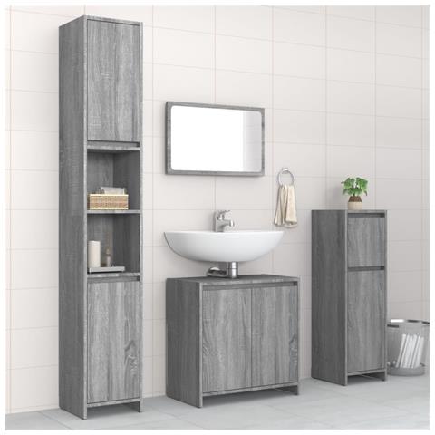 Set Mobili da Bagno 4 pz Grigio Sonoma in Legno Multistrato - Foto 2