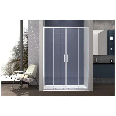 Box Doccia A Nicchia 160 Cm Porta Scorrevole Apertura Centrale H195 Cm Lisa Cromato - Foto 1