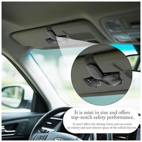 Clip Portaocchiali Da Sole In Pelle Pu Per Aletta Parasole Auto - Organizzatore Multifunzionale Per Occhiali E Biglietti Black - Foto 4