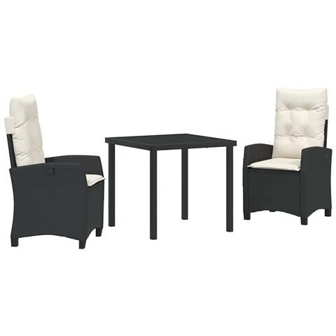 Set da Pranzo per Giardino 3 pcs Nero polyrattan - Foto 1