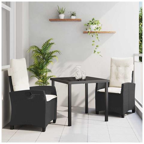 Set da Pranzo per Giardino 3 pcs Nero polyrattan - Foto 2