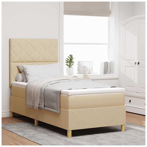 Letto a molle con materasso Crema 90 x 190 cm Tessuto - Foto 2