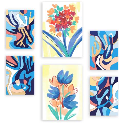 Set Di 6 Stampe Dipinti Decorativi Astratti Estetici Con Venature Floreali Per Il Tuo Soggiorno, Camera Da Letto E Casa A3 & A4 Senza Cornice - Foto 1
