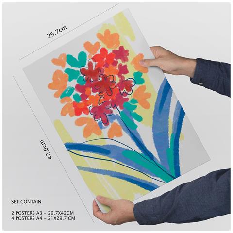 Set Di 6 Stampe Dipinti Decorativi Astratti Estetici Con Venature Floreali Per Il Tuo Soggiorno, Camera Da Letto E Casa A3 & A4 Senza Cornice - Foto 4