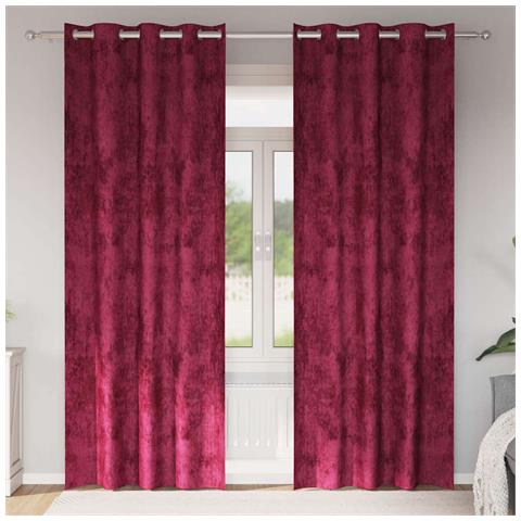 Tenda con tende 2 pcs Rosso vino 245 x 140 cm Velluto - Foto 2