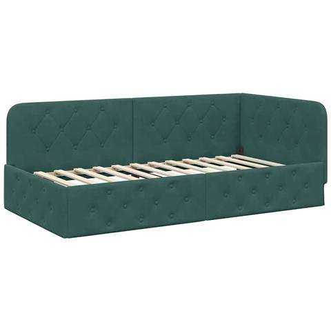 Cornice del letto ad angolo Verde Scuro 100 x 200 cm Velluto - Foto 1