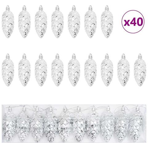 Palla di pino di Natale 40 pcs Argento Plastica - Foto 1