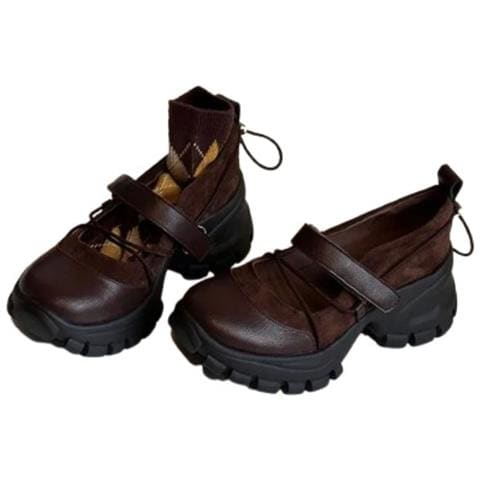 Scarpe Platform Mary Jane - Scarpe Sportive Retro Con Suola Spessa E Tacco Nascosto Brown 36 - Foto 1