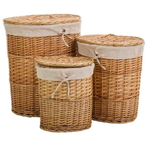 Set Di 3 Cestini In Vimini Foderati Marroni - Foto 1