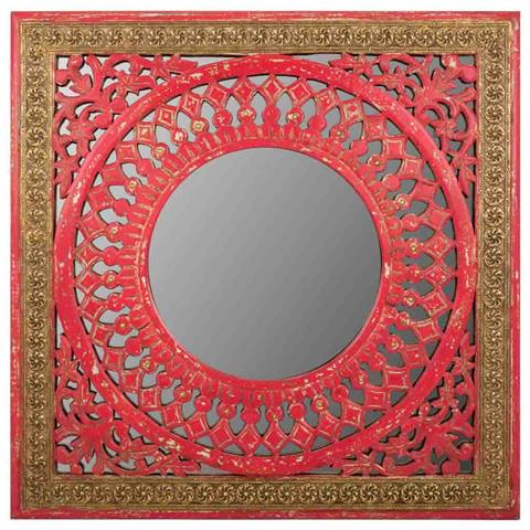 Specchio In Legno Rosso Fatto A Mano 60,5x1,5x60,5 Cm - Foto 2