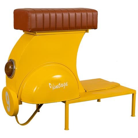 Sgabello In Metallo Giallo E Pelle 95x50x75h - Foto 1