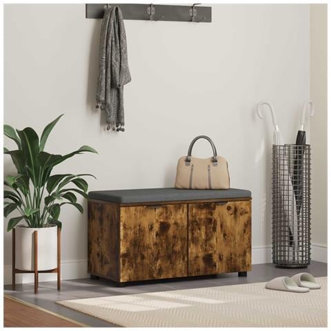 Panca per ingresso con porta Quercia Affumicata 80 x 38 x 46 cm - Foto 2