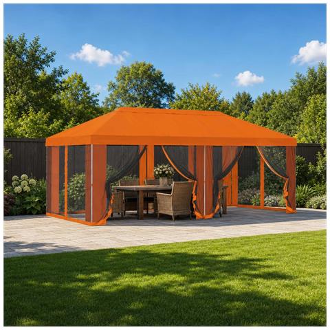 Copertura Gazebo con Pareti Laterali 6 x 3 m Arancione - Foto 2