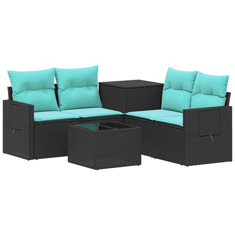 Set di divani 6 pz Nero e Blu Rattan sintetico e Acciaio - Foto 1