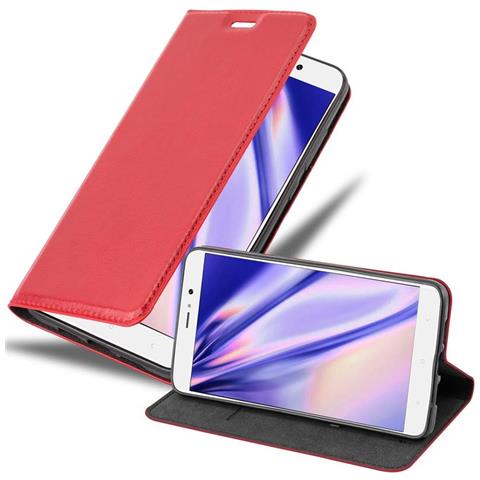Custodia Compatibile Con Xiaomi Mi 5s Plus In Rosso Mela - Coperchio Protettiva Con Chiusura Magnetica, Funzione Stand E Tasca Per Le Carte - Foto 1