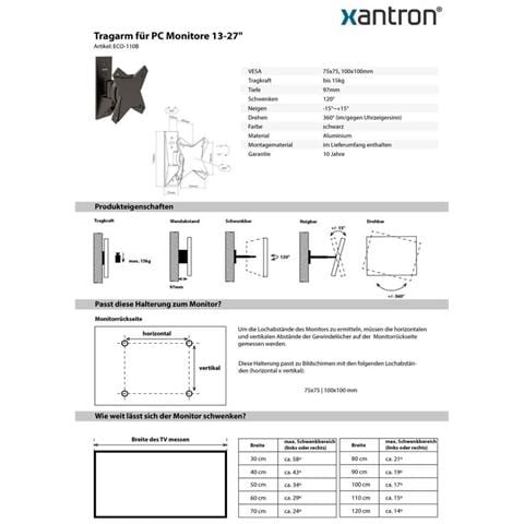 Supporto Da Parete Per Monitor 13-27"" Orientabile, Inclinabile, Girevole, Eco-110b - Foto 3