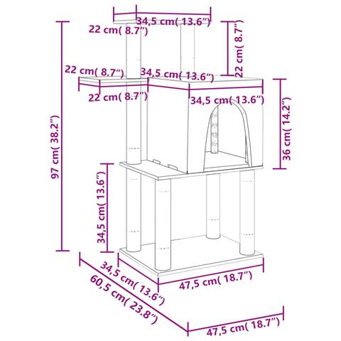 Albero Per Gatti Con Tiragraffi In Sisal Grigio Scuro 97 Cm - Foto 5