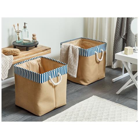 Set Di 2 Cestini Tugul Cotone Beige - Foto 1