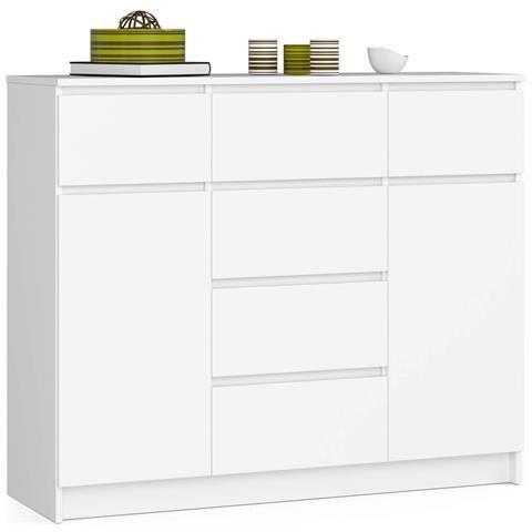 Cassettiera K017, 2 ante e 6 cassetti, 120x40x99 cm, Colore Bianco - Foto 1