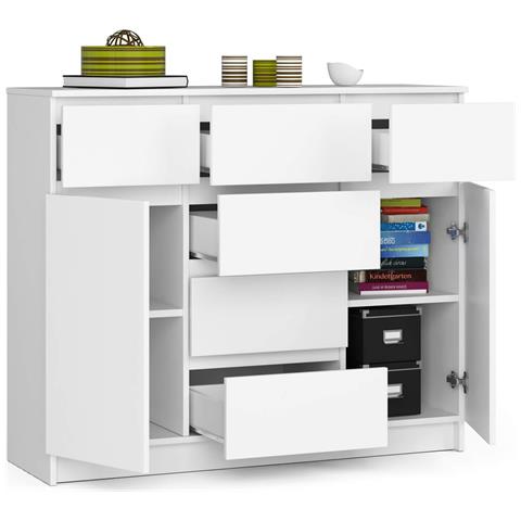 Cassettiera K017, 2 ante e 6 cassetti, 120x40x99 cm, Colore Bianco - Foto 2