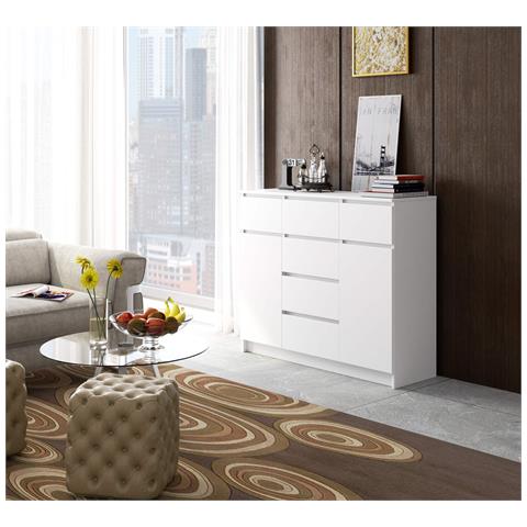 Cassettiera K017, 2 ante e 6 cassetti, 120x40x99 cm, Colore Bianco - Foto 6