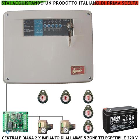 Centrale Antifurto Diana 5 Zone 5 Chiavi Tag 2 Lettori E 2 Meccaniche Batteria 12 V 7 Ah Per Impianto Via Filo. Gestis - Foto 1