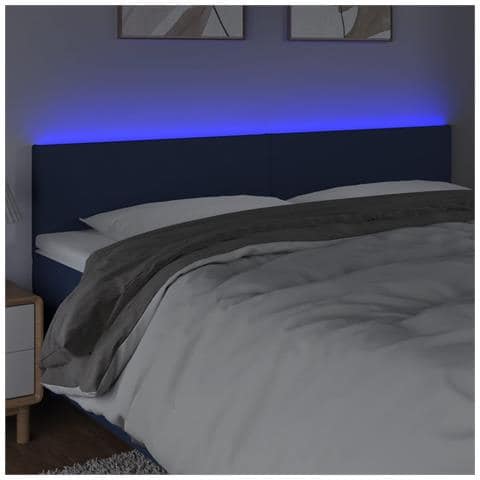 Testiera A Led Blu 180x5x78/88 Cm In Tessuto - Foto 3